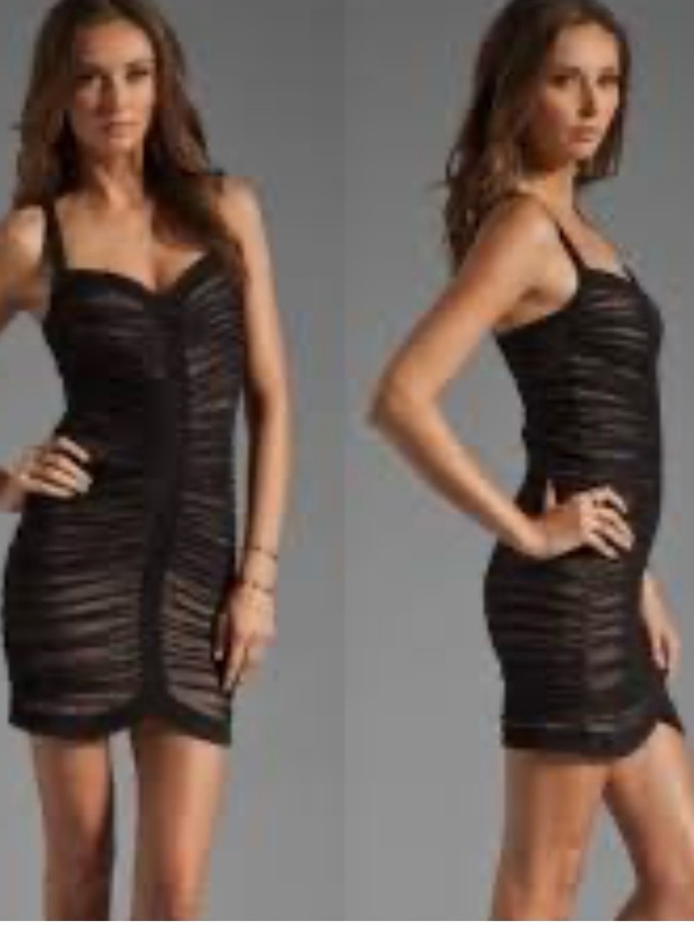 BCBGMaxAzria Black Strappy Sheer-Panel Bodycon Keylene  New Mini Dress M $298